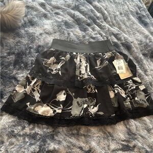 Lily Rose Black Floral Tiered Skater Skirt with Lace Trim